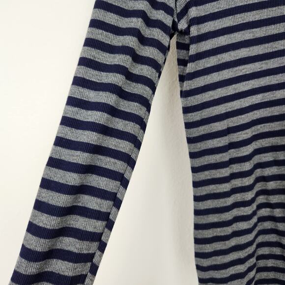 Y2K Michael Stars Navy Blue Gray Striped Long Sleeve Shirt Indie Thumb Holes M - Picture 3 of 8